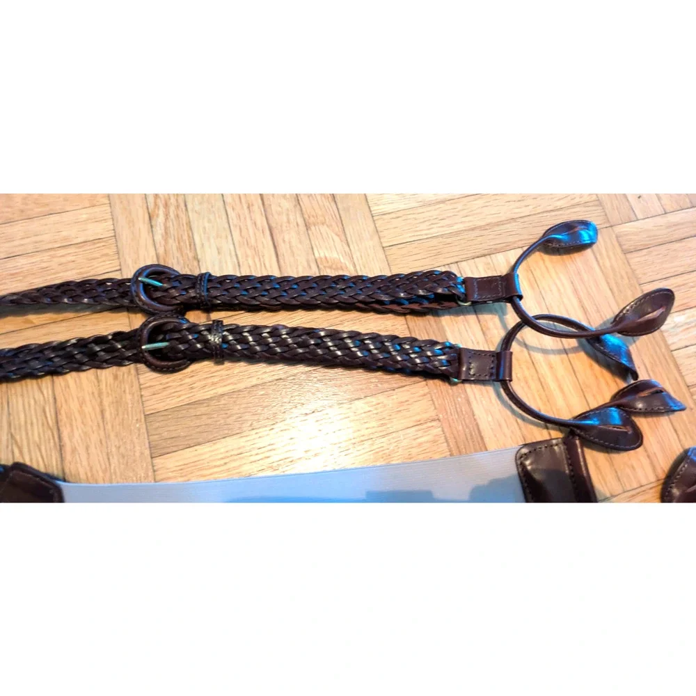 Torino Leather Suspenders 36-48 Dark Brown Braided Buckle Strap Button-On